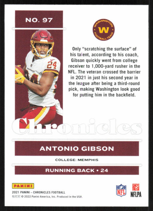 Antonio Gibson 2021 Panini Chronicles # 97 Washington Football Team Base - Collectible Craze America