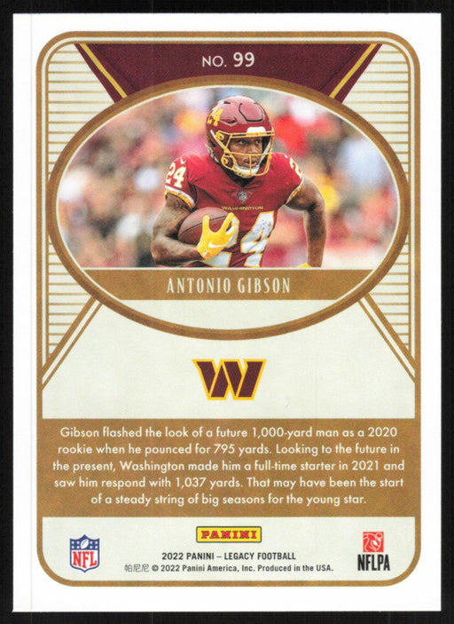 Antonio Gibson 2022 Panini Legacy Football Base # 99 Washington Commanders - Collectible Craze America