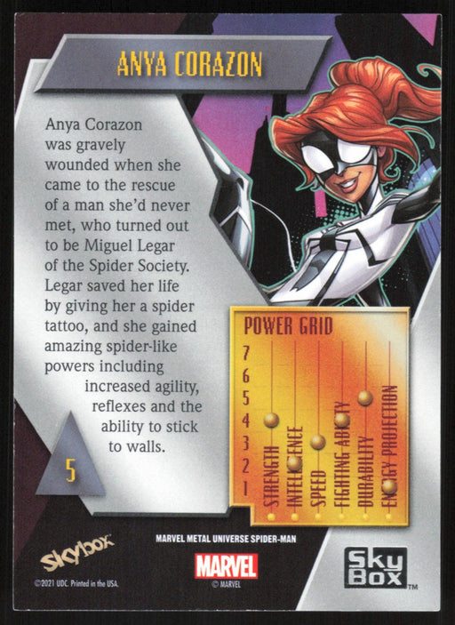 Anya Corazon 2021 Upper Deck Skybox Spider-Man Marvel Metal Universe # 5 Base - Collectible Craze America