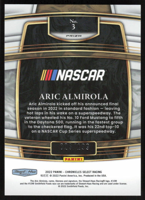 Aric Almirola 2022 Panini Chronicles Racing Select # 3 Blue 26/199 - Collectible Craze America