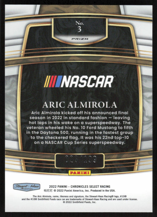 Aric Almirola 2022 Panini Chronicles Racing Select # 3 Blue 26/199 - Collectible Craze America