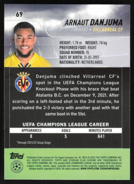 Arnaut Danjuma 2021 Topps Stadium Club Chrome UEFA # 69 Blue Prism Refractor Villarreal CF - Collectible Craze America