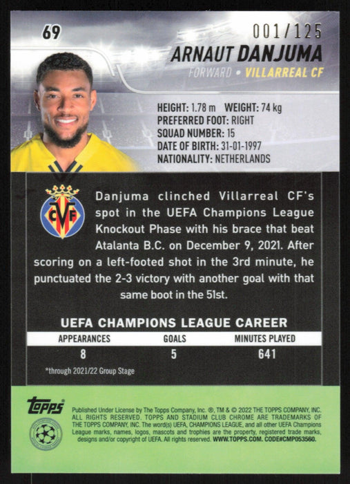 Arnaut Danjuma 2021 Topps Stadium Club Chrome UEFA # 69 Green/Yellow Refractor 1/125 Villarreal CF - Collectible Craze America