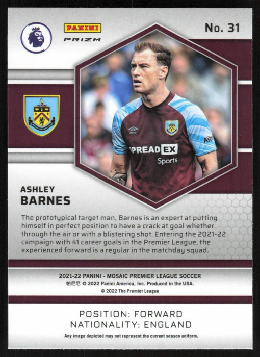 Ashley Barnes 2021 Panini Mosaic Premier League # 31 Reactive Red Burnley - Collectible Craze America