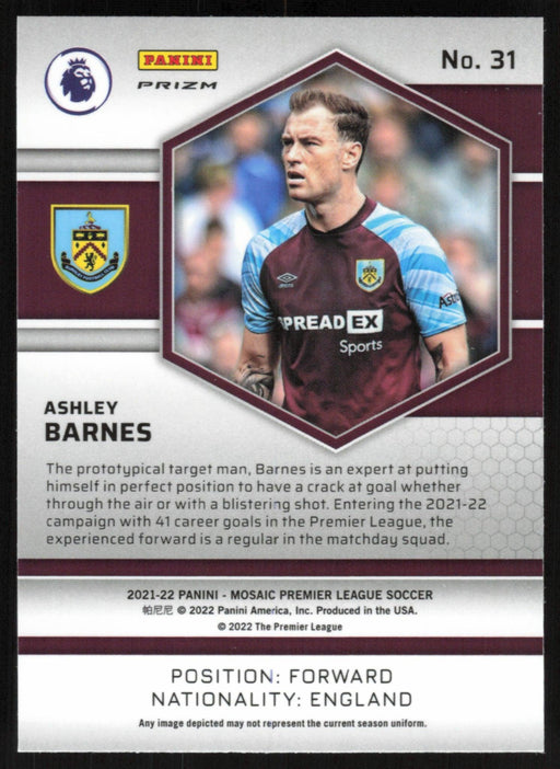 Ashley Barnes 2021 Panini Mosaic Premier League # 31 Reactive Red Burnley - Collectible Craze America