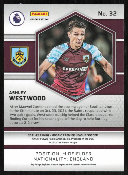 Ashley Westwood 2021 Panini Mosaic Premier League # 32 Silver Prizm Burnley - Collectible Craze America