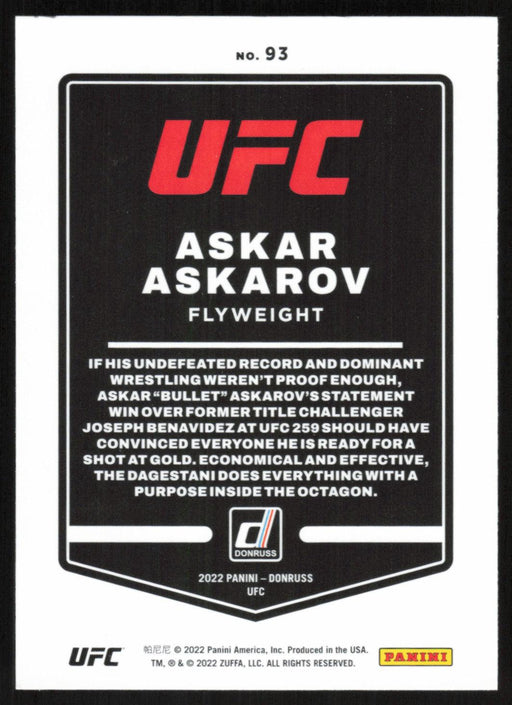 Askar Askarov 2022 Panini Donruss UFC Base # 93 Flyweight - Collectible Craze America