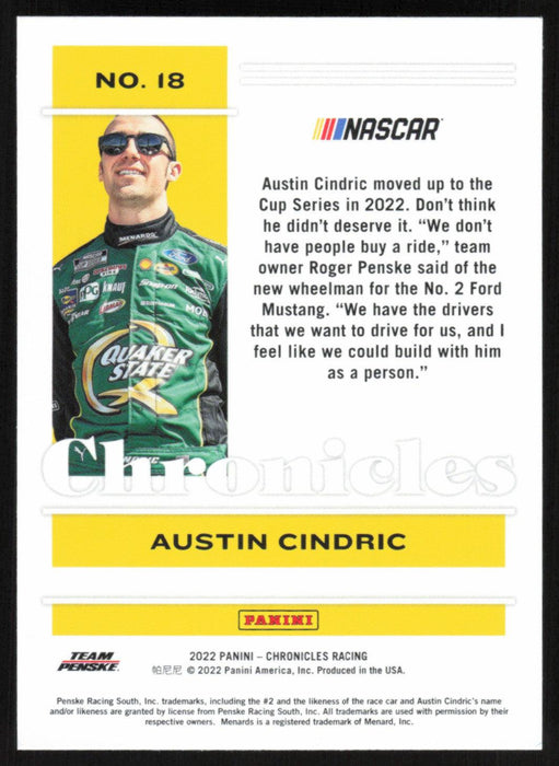 Austin Cindric 2022 Panini Chronicles Racing Chronicles # 18 - Collectible Craze America