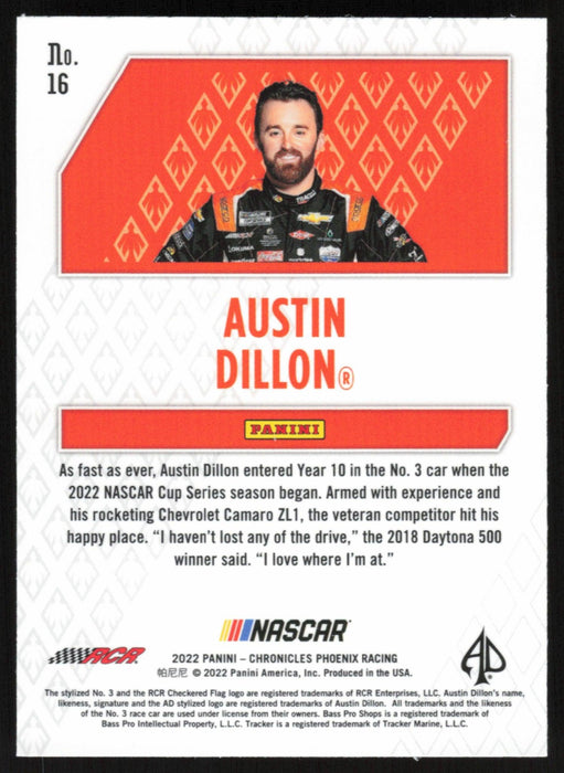 Austin Dillon 2022 Panini Chronicles Racing Phoenix # 16 - Collectible Craze America