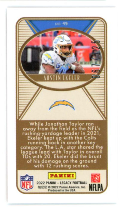 Austin Ekeler 2022 Panini Legacy Premium Edition Mini Orange # 49 67/125 Los Angeles Chargers - Collectible Craze America