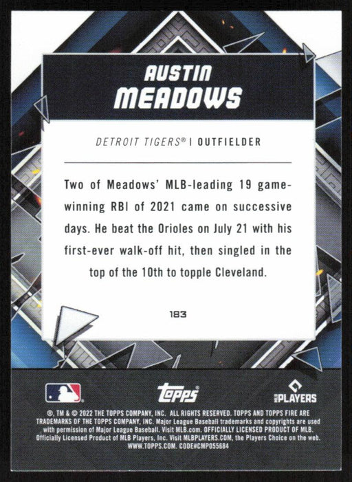 Austin Meadows 2022 Topps Fire Baseball # 183 Detroit Tigers Base - Collectible Craze America
