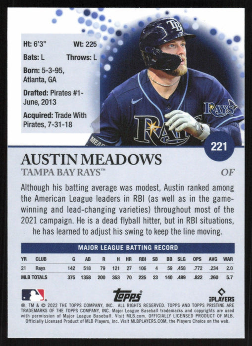 Austin Meadows 2022 Topps Pristine Baseball # 221 Tampa Bay Rays - Collectible Craze America