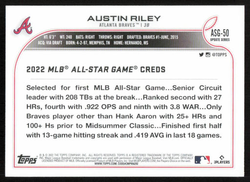 Austin Riley 2022 Topps Update # ASG-50 All Star Game Atlanta Braves - Collectible Craze America