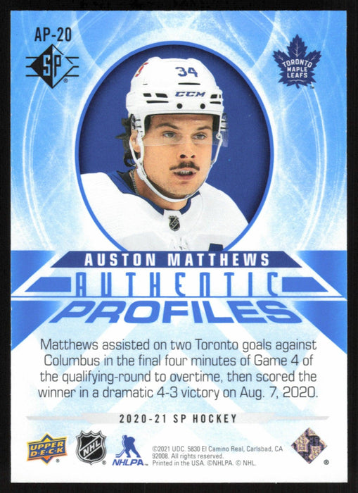 Auston Matthews 2020 SP Hockey Authentic Profiles # AP-20 Blue Toronto Maple Leafs - Collectible Craze America