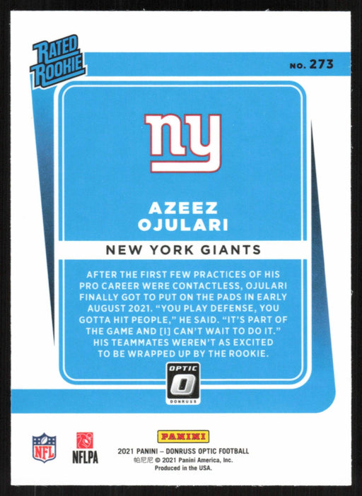 Azeez Ojulari 2021 Donruss Optic Rated Rooke # 273 RC New York Giants Base - Collectible Craze America