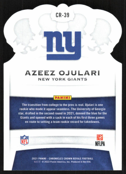 Azeez Ojulari 2021 Panini Chronicles Crown Royale Rookies # CR-39 RC Die-Cut New York Giants - Collectible Craze America