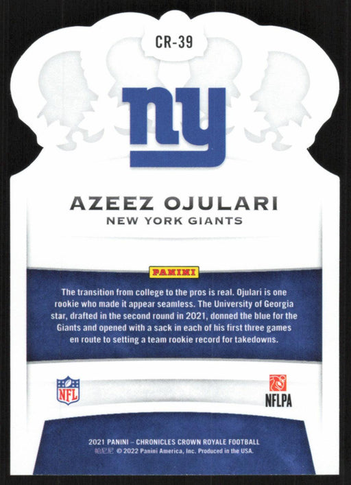 Azeez Ojulari 2021 Panini Chronicles Crown Royale Rookies # CR-39 RC Die-Cut New York Giants - Collectible Craze America