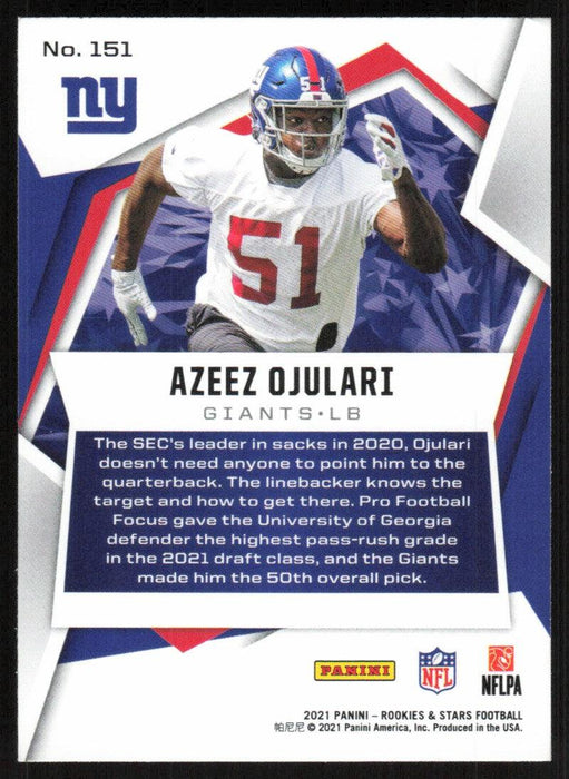 Azeez Ojulari 2021 Panini Rookies & Stars # 151 RC New York Giants Base - Collectible Craze America