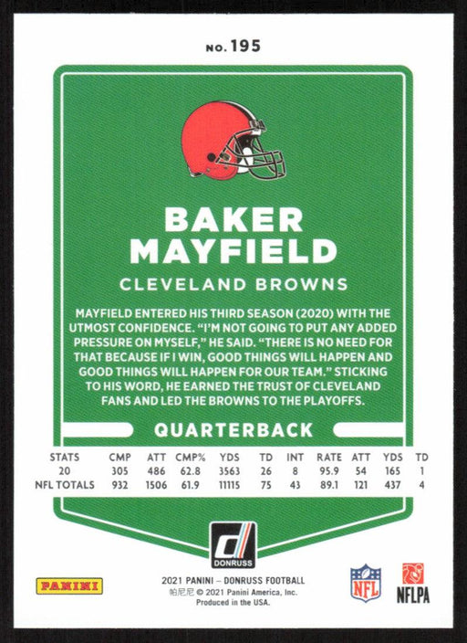 Baker Mayfield 2021 Donruss Football # 195 Cleveland Browns Image Variation Base - Collectible Craze America