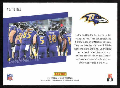 Baltimore Ravens 2022 Panini Score Football # HU-BAL Huddle Up Baltimore Ravens - Collectible Craze America