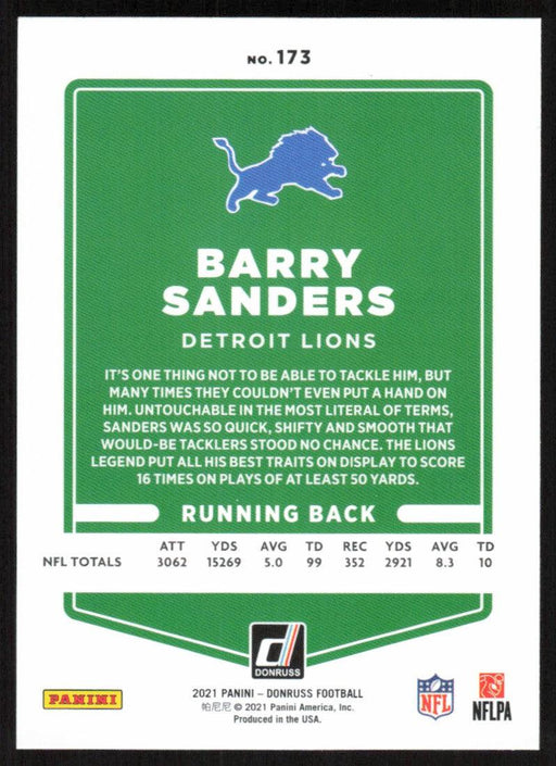 Barry Sanders 2021 Donruss Football # 173 Detroit Lions Image Variation Base - Collectible Craze America