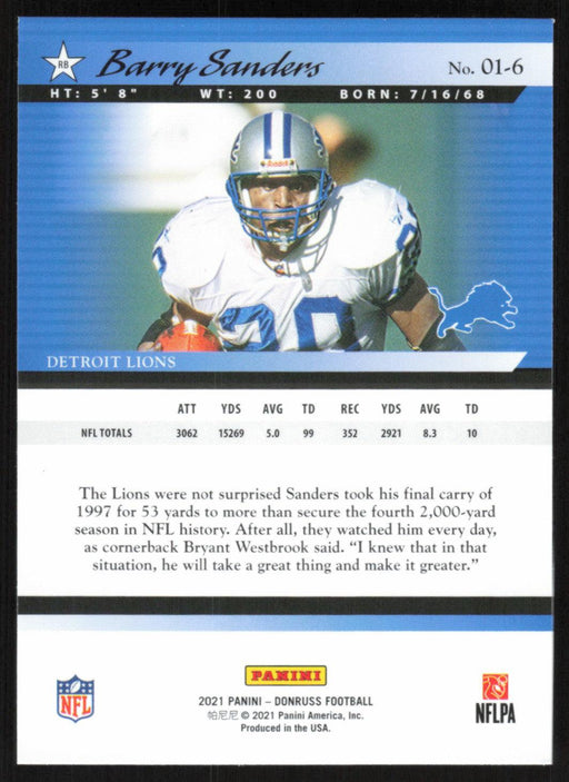Barry Sanders 2021 Donruss Retro 2001 # 01-6 Detroit Lions - Collectible Craze America