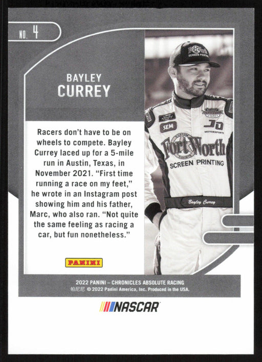 Bayley Currey 2022 Panini Chronicles Racing Absolute Racing # 4 Blue 12/199 - Collectible Craze America
