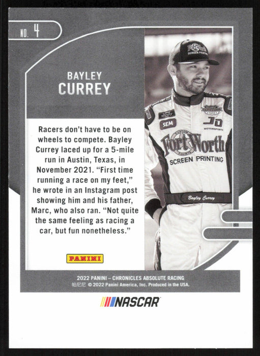 Bayley Currey 2022 Panini Chronicles Racing Absolute Racing # 4 Blue 86/199 - Collectible Craze America
