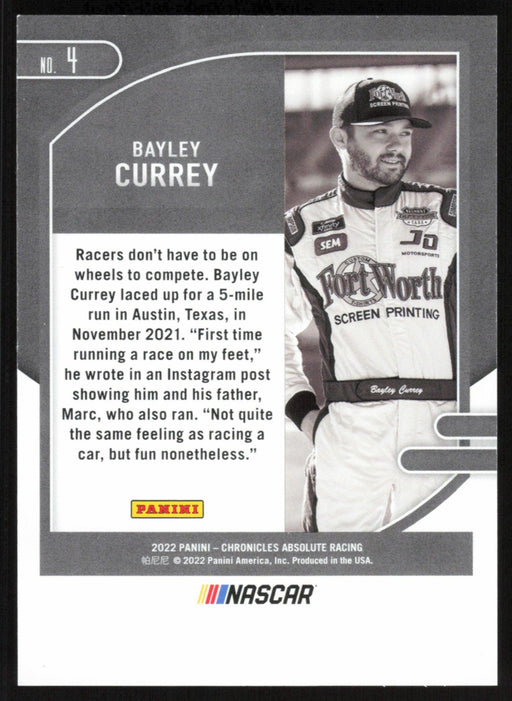 Bayley Currey 2022 Panini Chronicles Racing Absolute Racing # 4 Blue 86/199 - Collectible Craze America