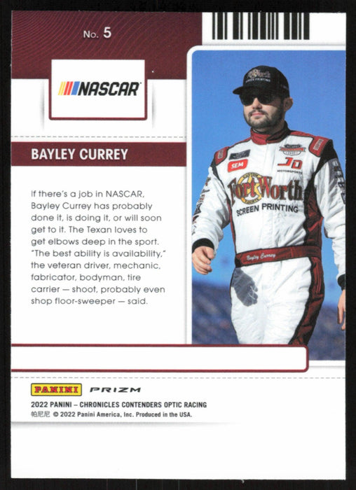 Bayley Currey 2022 Panini Chronicles Racing Contenders Optic # 5 Silver Prizm - Collectible Craze America
