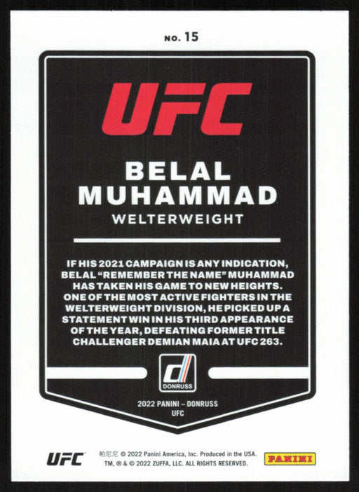 Belal Muhammad 2022 Panini Donruss UFC Base # 15 Welterweight - Collectible Craze America