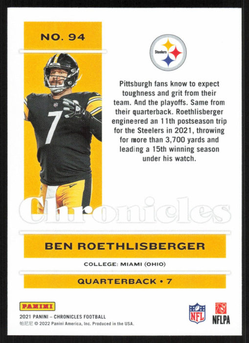 Ben Roethlisberger 2021 Panini Chronicles # 94 Pittsburgh Steelers Base - Collectible Craze America