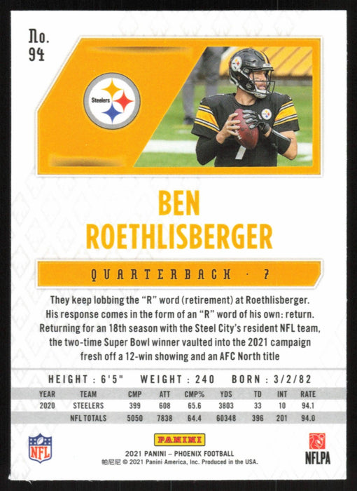 Ben Roethlisberger 2021 Panini Phoenix # 94 Pittsburgh Steelers Base - Collectible Craze America