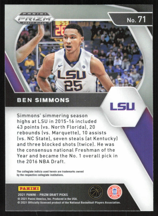 Ben Simmons 2021 Panini Prizm Draft Picks # 71 LSU Tigers - Collectible Craze America
