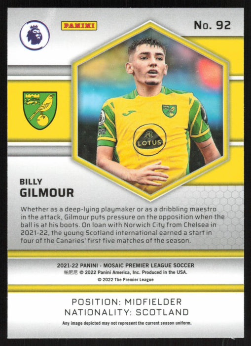 Billy Gilmour 2021 Panini Mosaic Premier League # 92 Norwich City Base - Collectible Craze America