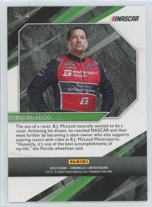BJ McLeod 2022 Panini Chronicles Racing Limited # 4 Red 31/99 RC - Collectible Craze America