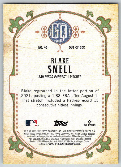 Blake Snell 2022 Topps Gypsy Queen # 45 San Diego Padres - Collectible Craze America