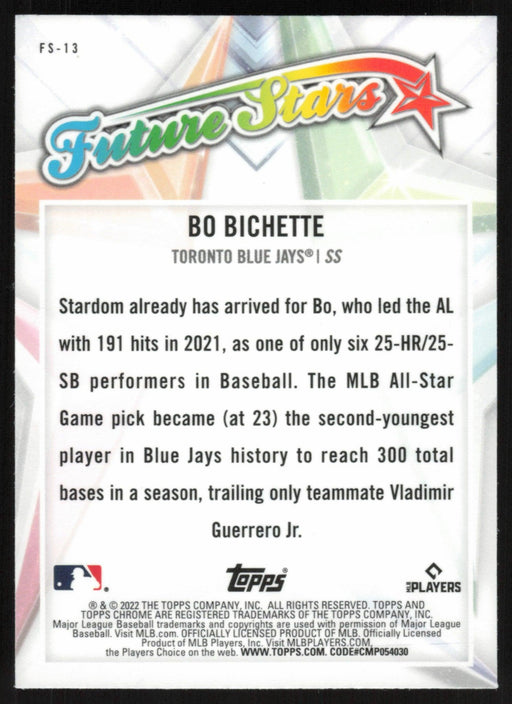 Bo Bichette 2022 Topps Chrome # FS-13 Future Stars Toronto Blue Jays - Collectible Craze America
