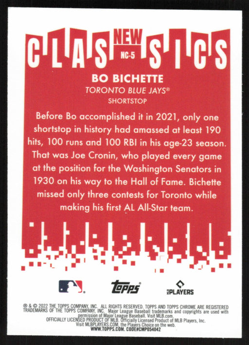 Bo Bichette 2022 Topps Chrome # NC-5 New Classics Toronto Blue Jays - Collectible Craze America