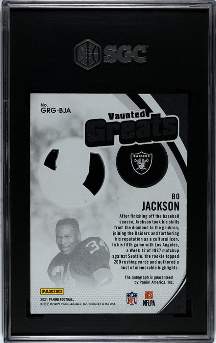 Bo Jackson 2021 Panini Clearly Donruss # GRG-BJA Vaunted Greats Auto Auto SGC 10 24/50 Los Angeles Raiders - Collectible Craze America