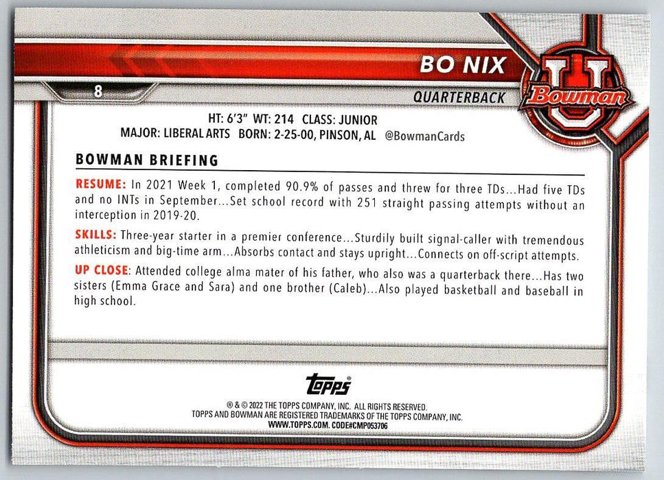 Bo Nix 2021 Bowman University Football # 8 Auburn Tigers 1st Bowman - Collectible Craze America