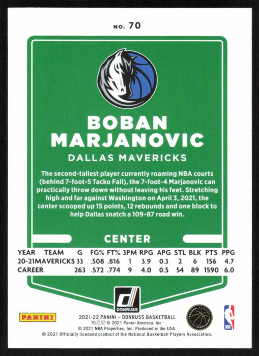 Boban Marjanovic 2021 Donruss # 70 Orange Holo Laser Dallas Mavericks - Collectible Craze America