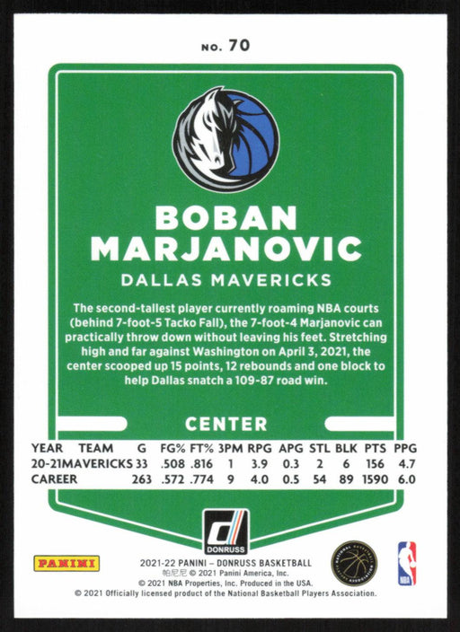 Boban Marjanovic 2021 Donruss # 70 Orange Holo Laser Dallas Mavericks - Collectible Craze America