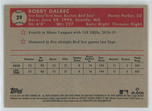 Bobby Dalbec 2021 Topps Chrome Platinum Anniversary # 29 RC Boston Red Sox - Collectible Craze America