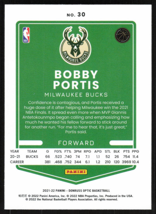 Bobby Portis 2021 Panini Donruss Optic # 30 Milwaukee Bucks Base - Collectible Craze America