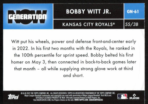Bobby Witt Jr. 2022 Topps Update Generation Now # GN-61 RC Kansas City Royals - Collectible Craze America