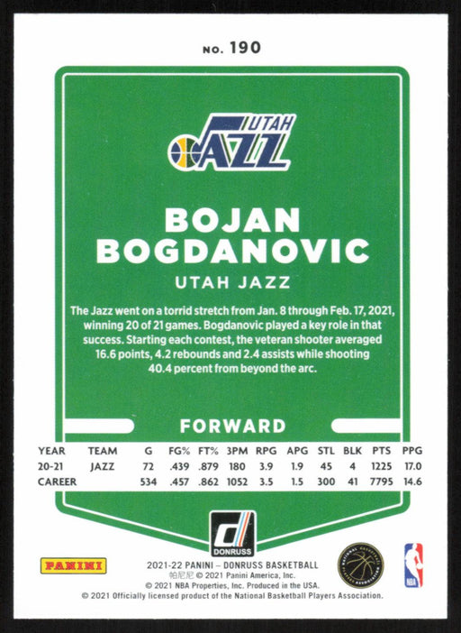 Bojan Bogdanovic 2021 Donruss # 190 Orange Holo Laser Utah Jazz - Collectible Craze America