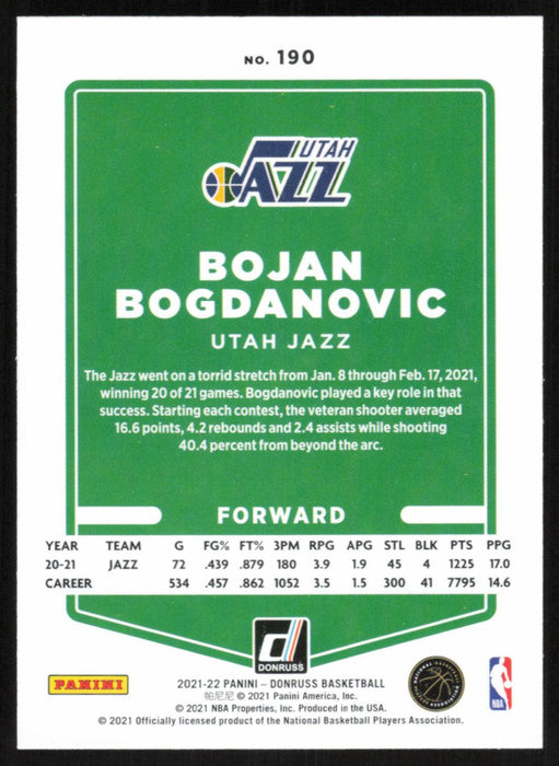 Bojan Bogdanovic 2021 Donruss # 190 Teal Holo Laser Utah Jazz - Collectible Craze America