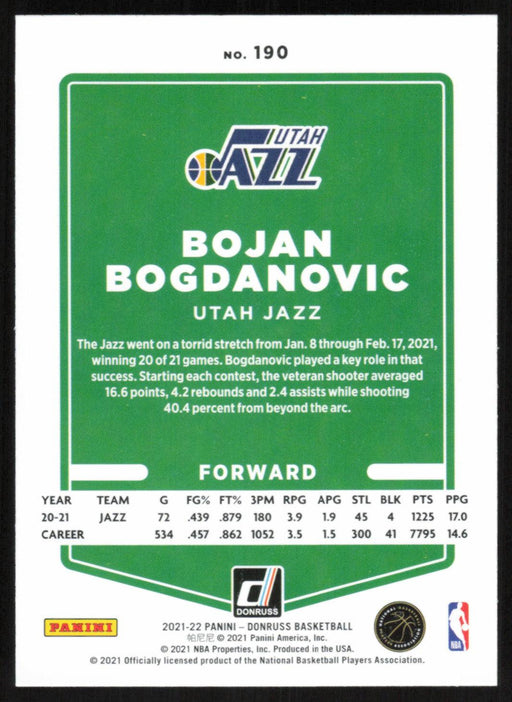 Bojan Bogdanovic 2021 Donruss # 190 Teal Holo Laser Utah Jazz - Collectible Craze America