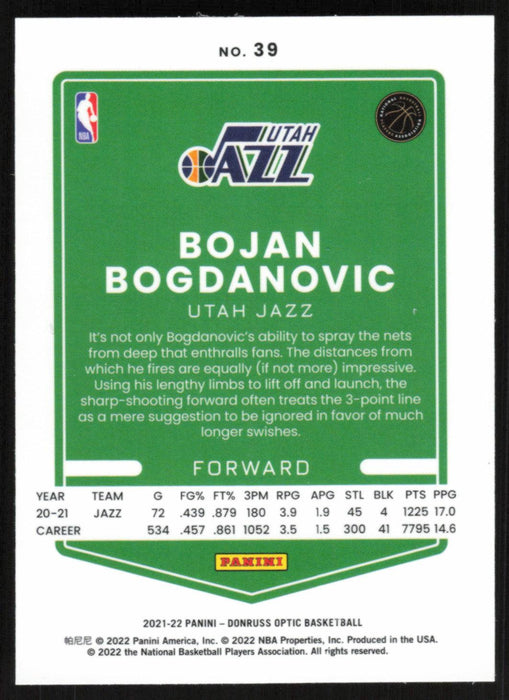 Bojan Bogdanovic 2021 Panini Donruss Optic # 39 Utah Jazz Base - Collectible Craze America